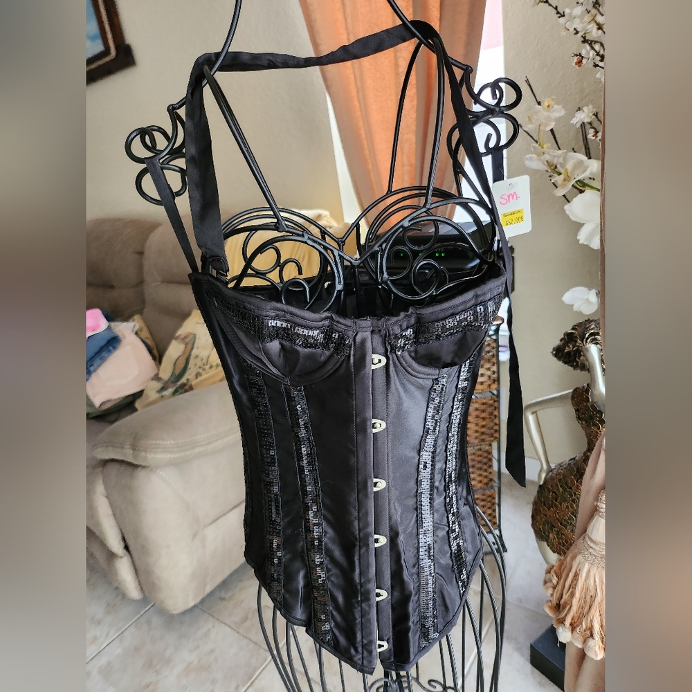 Black Satin Corset Top With Sequin size S